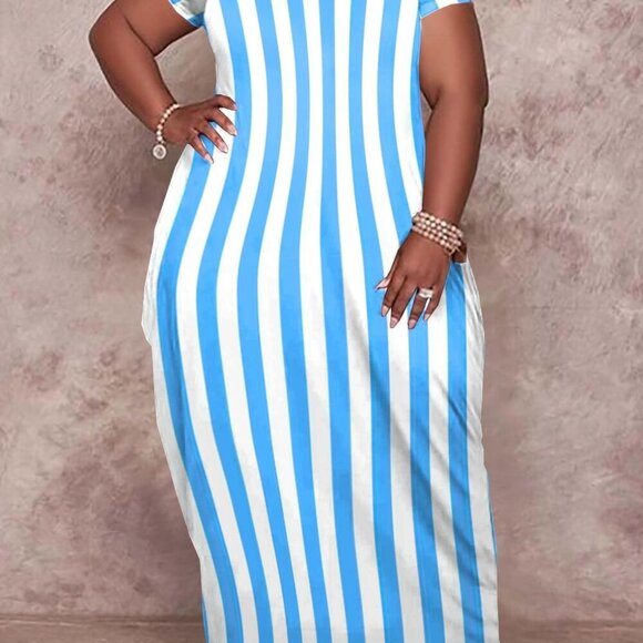 Women's Plus Size Maxi Dress Casual Summer T-Shirt Style with Pockets - Picture 5 of 5